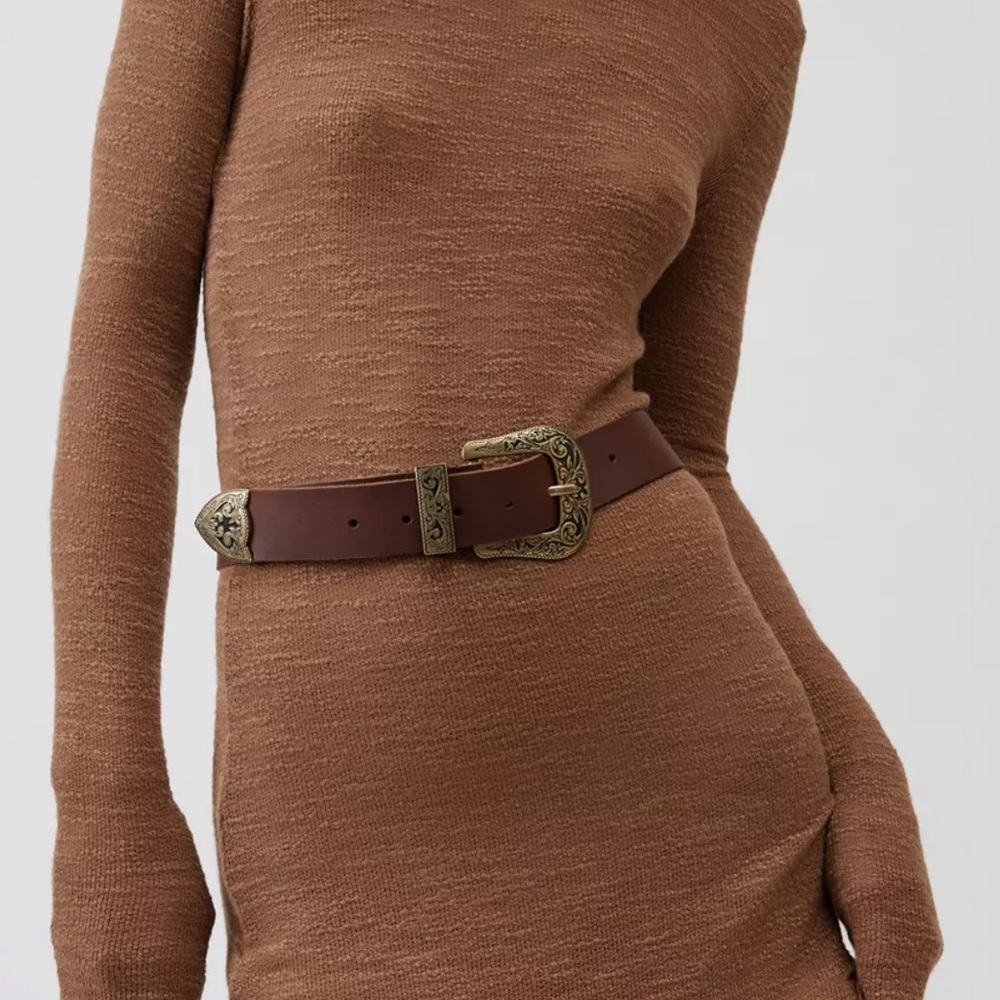 Silence + Noise Jennie Western Urban Outfitters Brown Leather Belt XL EUC